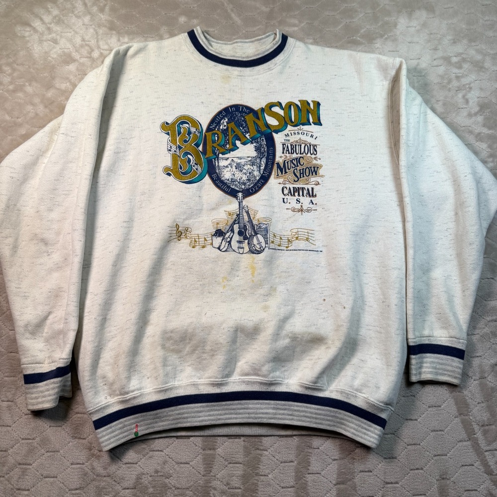 VTG Branson Missouri Sweatshirt Mens XL Crewneck Sweatshirt Music STAINED 1993